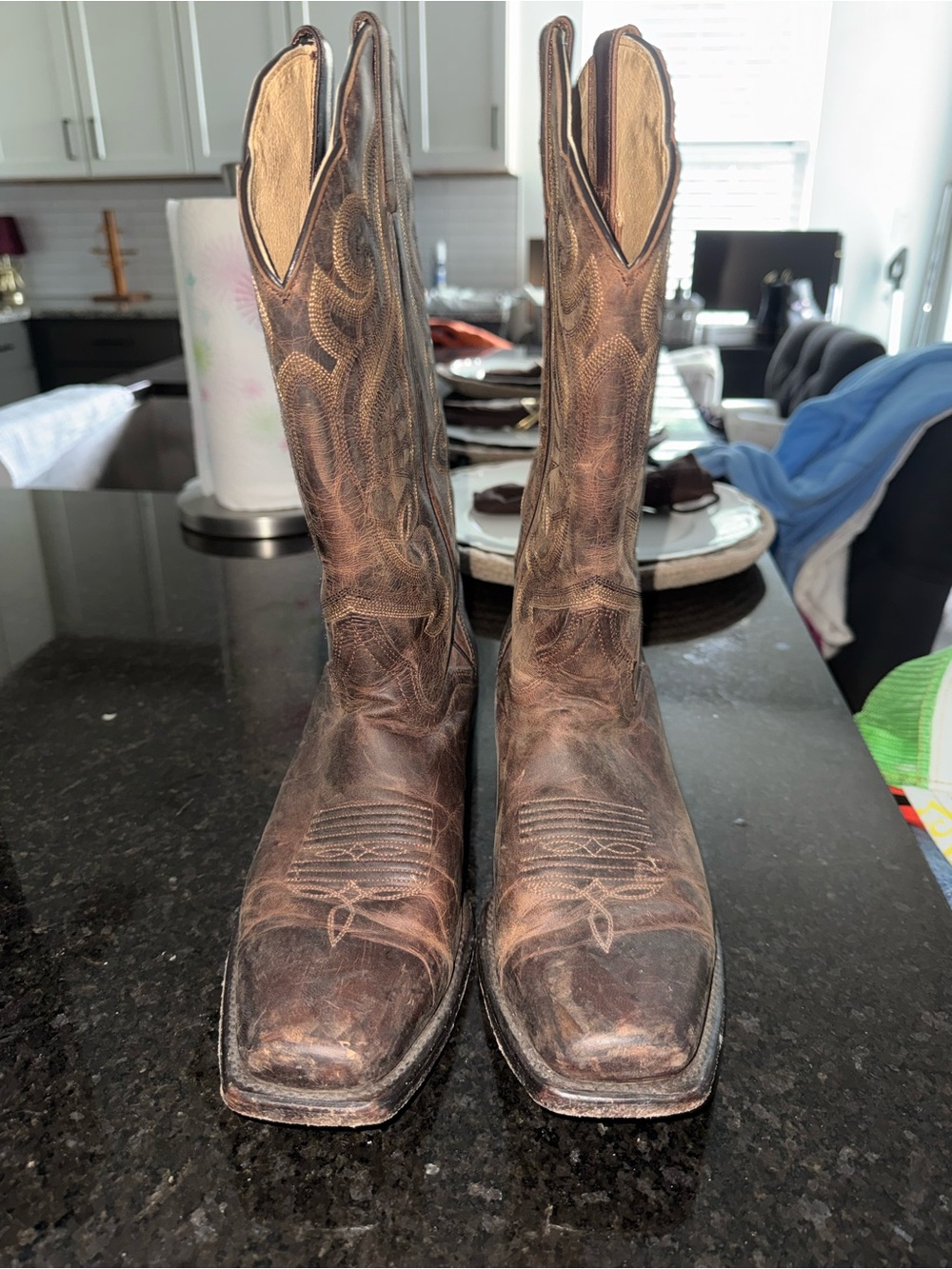 Tony Lama Distressed Brown Leather Cowboy Heeled Boots